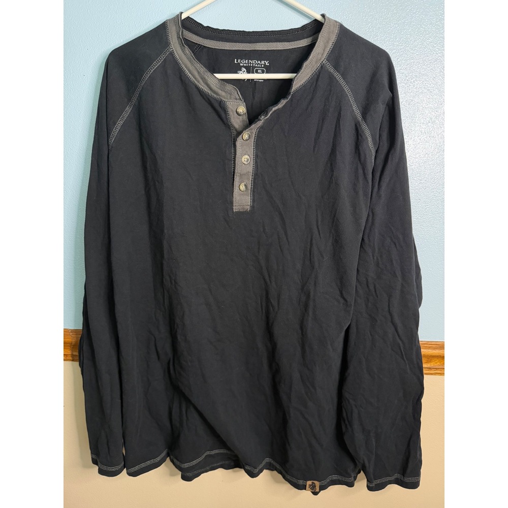 Legendary Whitetails Mens XL Black Long Sleeve Henley Shirt Cotton Raglan